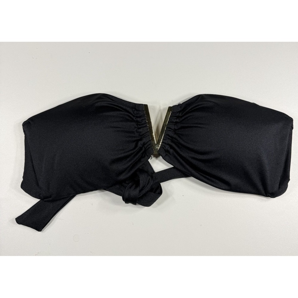 Victoria's Secret Black Bandeau Bikini Top Gold V Hardware Strapless Swim Top L